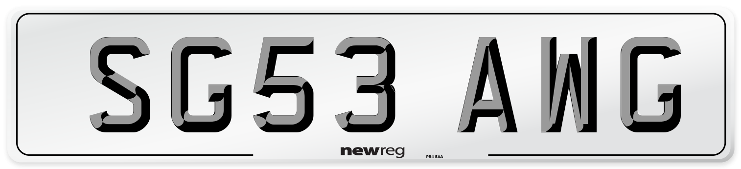 SG53 AWG Number Plate from New Reg